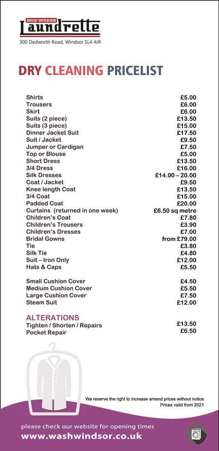 Dry cleaning prices uk